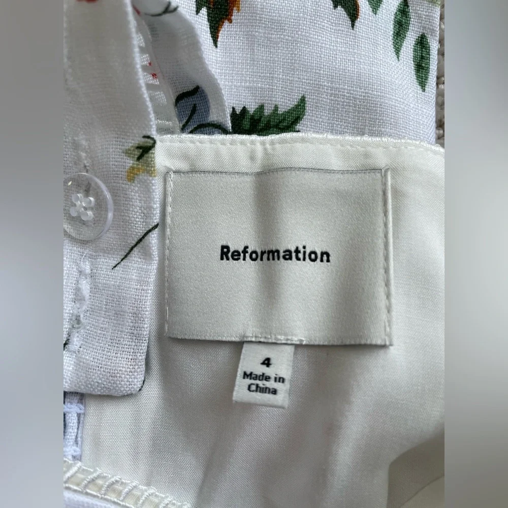 NEW Reformation Everett Linen Midi Dress Corsini White Multi Floral | US 4 UK 8 - Picture 10 of 16